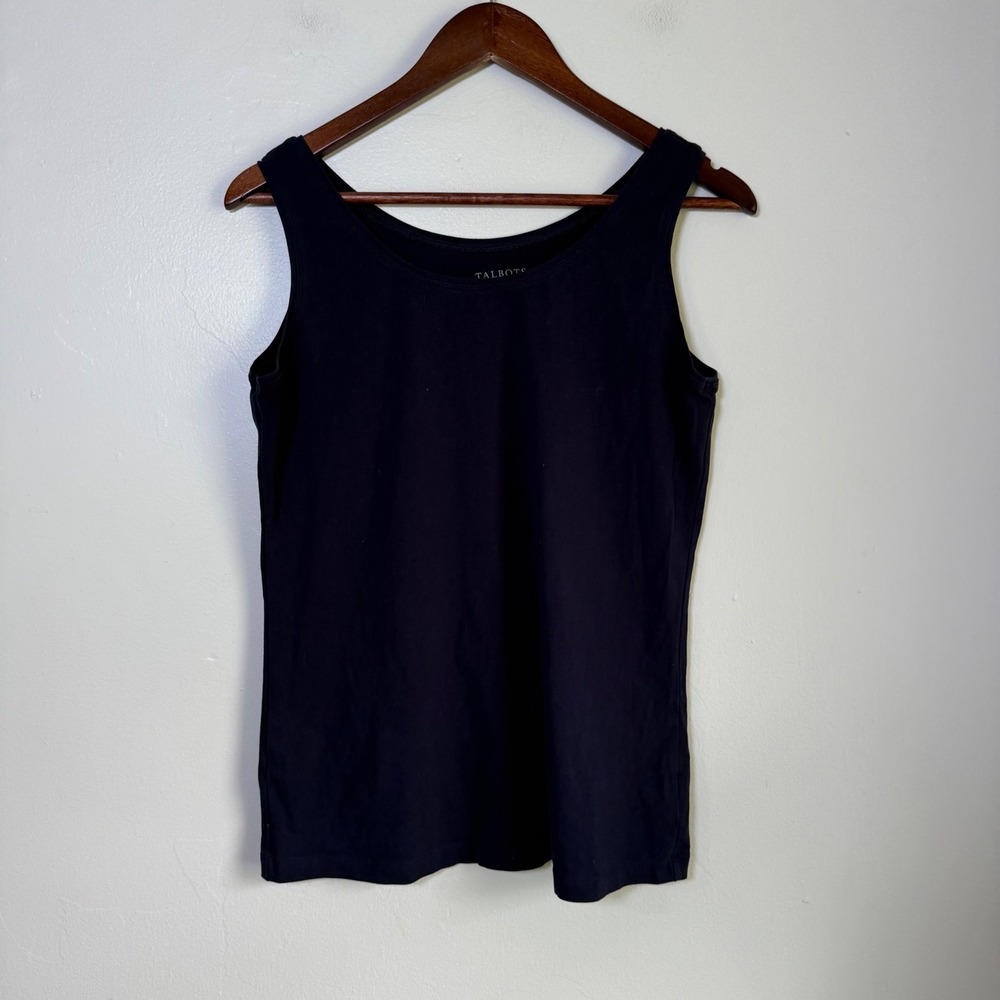 Talbots Essential Scoop Neck Cotton Blend Tank Top Size Small Black